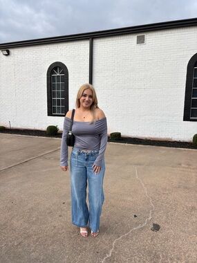 Off-Shoulder Grey/blue  Long Sleeve Top